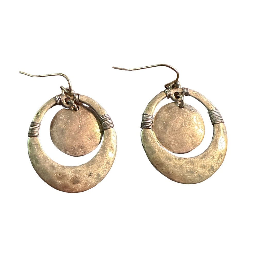 Antique Gold Oval Hammered Drop Earrings